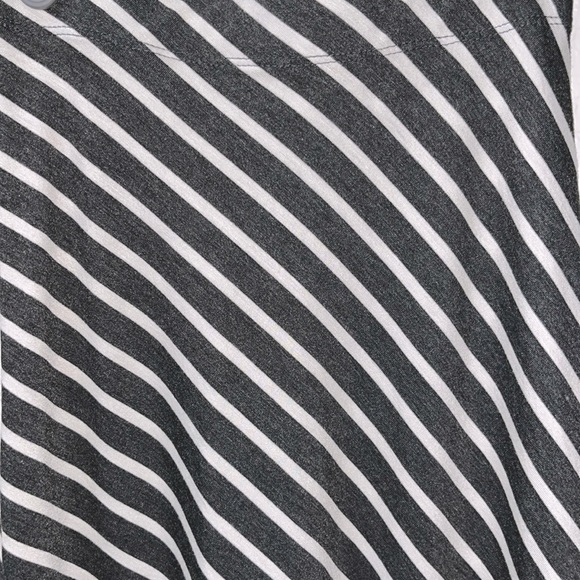 Gray & White Stripe Small Stretchy High Waist Asymmetrical Maxi Skirt Side Slit - Picture 3 of 4